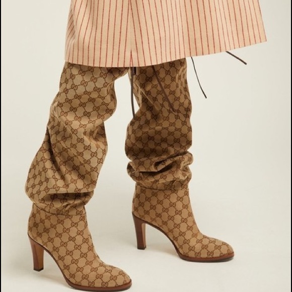 GUCCI Monogram Lisa Mid Heel Boots 38.5 Beige - Picture 10 of 10